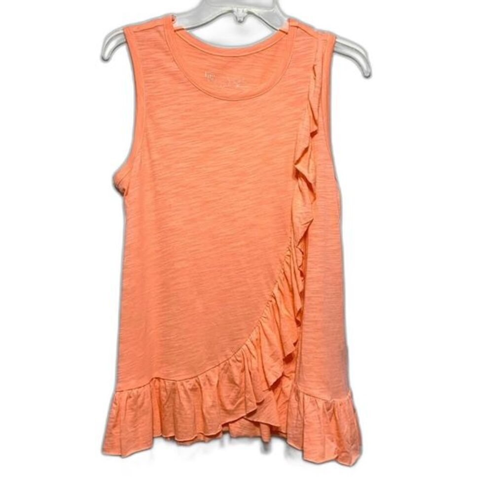 NWT DG2 by Diane Gilman Coral Tank Top sz Medium Flowy Ruffle Blouse Round Neck